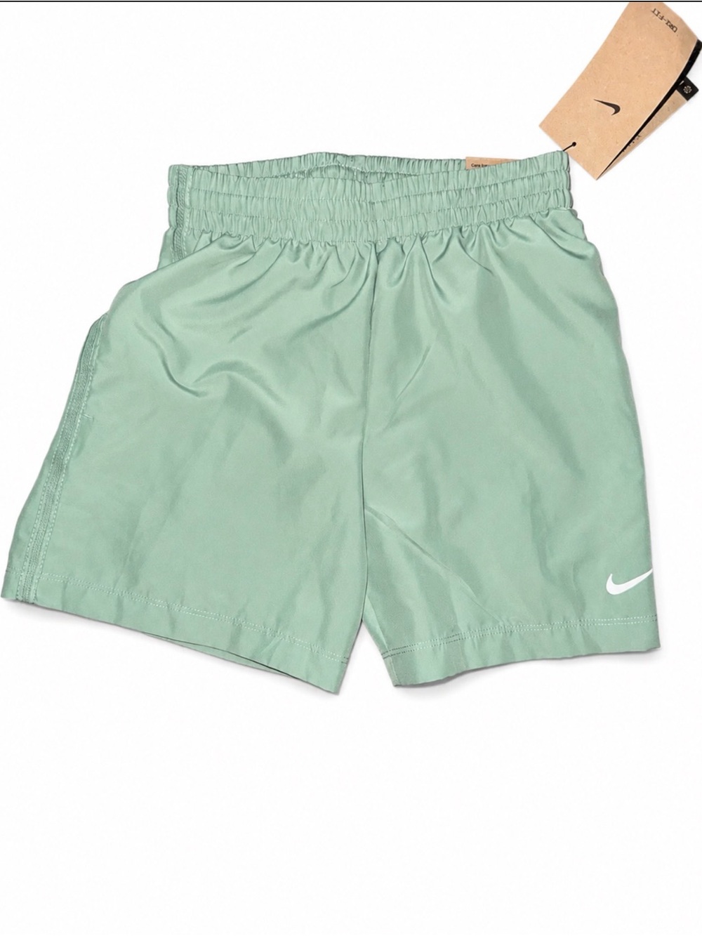 Nike Sage Green Kids Athletic Shorts with White Swoosh